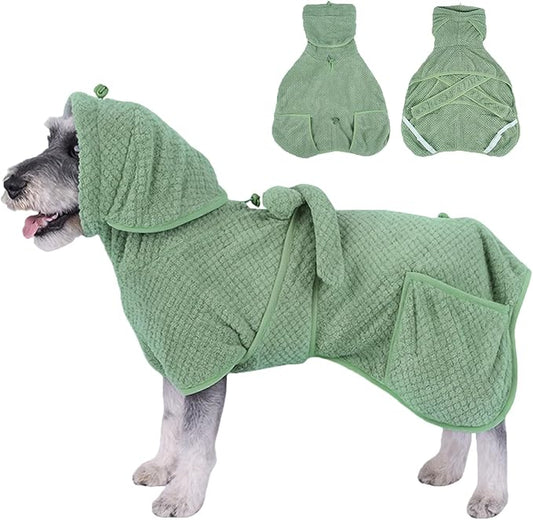 Super Absorbent Dog Bathrobe Pineapple Soft Fast Drying Dogs Towel Robe Adjustable Drying Coat for After Bath with Hood (Pineapple Green, Medium)