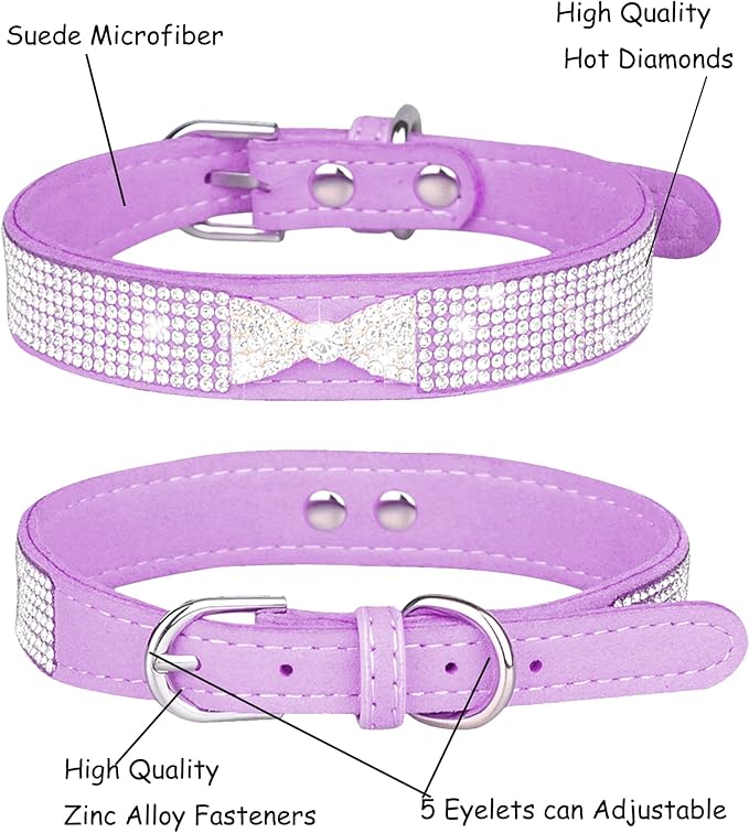 Bling Dog Collar for Small Medium Large Dogs, Crown Rhinestone Dog Collars for Girl and boy Dog, Diamond Puppy Collars, Adjustable Leather Suede SOFE Cat Collar (S(10.6"-13"/27CM-33CM), Purple2)