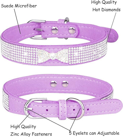 Bling Dog Collar for Small Medium Large Dogs, Crown Rhinestone Dog Collars for Girl and boy Dog, Diamond Puppy Collars, Adjustable Leather Suede SOFE Cat Collar (S(10.6"-13"/27CM-33CM), Purple2)