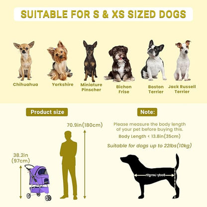 Foldable Pet Stroller,Dog Stroller with 3 Wheel,Pet Strolling Cart,Dog Travel Carrier with Storage Basket and Cup Holder for Dog Puppy,Purple
