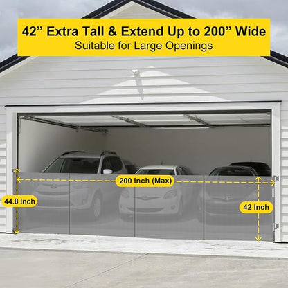 Reinforced 42” Tall x 200” Extra Wide Retractable Gate, Tall Dog Gate with Support Rods, Extra Long Baby Gate for Large Opening Indoor Safety Gate for Doorways Outdoor Garage Gates for Dogs, Gray