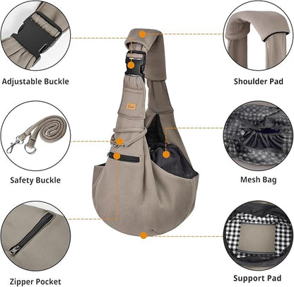 CUBY Dog and Cat Sling Carrier - Hands Free Reversible Pet Papoose Bag - Soft Pouch and Tote Design - Suitable for Puppy, Small Dogs Cats Outdoor (Khaki Senior, Adjust Strap 2.0)…