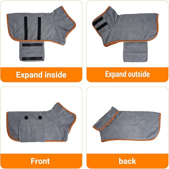Dog Bathrobe Super Absorbent Dog Towels Microfiber Bath Robe Towel for After Bath Warm Keeping Dogs Cold Weather Coats
