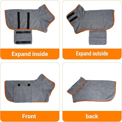 Dog Bathrobe Super Absorbent Dog Towels Microfiber Bath Robe Towel for After Bath Warm Keeping Dogs Cold Weather Coats