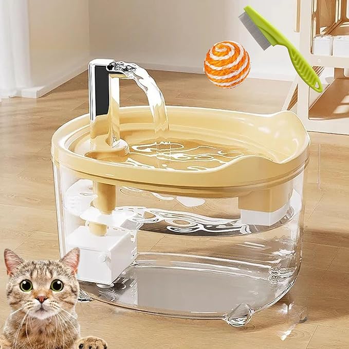 Water Fountain, 2026 New Triple-Filter Pet Water Fountain, 50.72oz/1.5l Automatic Cat Dog Fountain, Ultra-Quiet Pump with Led Indicator for Cats Dogs Multi Pets (Yellow)