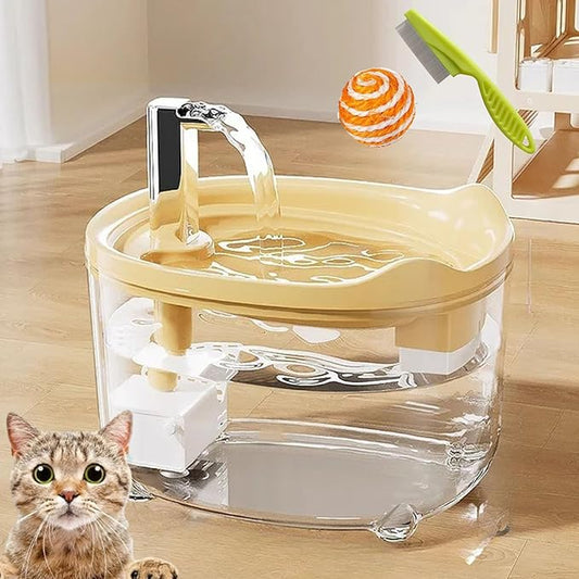 Water Fountain, 2026 New Triple-Filter Pet Water Fountain, 50.72oz/1.5l Automatic Cat Dog Fountain, Ultra-Quiet Pump with Led Indicator for Cats Dogs Multi Pets (Yellow)