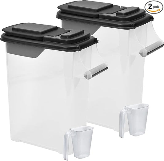 Buddeez Pet Food Storage Containers - Capacity Dog Food Storage Container, Cat Food Container, Bird Seed Storage Container, with Durable EZ Grip Handle, EZ Flip Lid & Scoop (2 Pack) 16 QT/16 LB