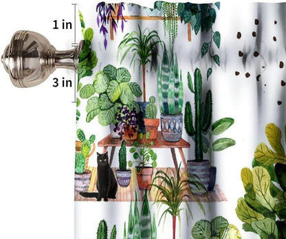Bohemian Flower Window Valance Curtains, Colorful Boho Floral Black Cats Green House Plants Potted Flower Cactus Valance Curtain for Farmhouse Bedroom Living Room Kitchen 54x18inch