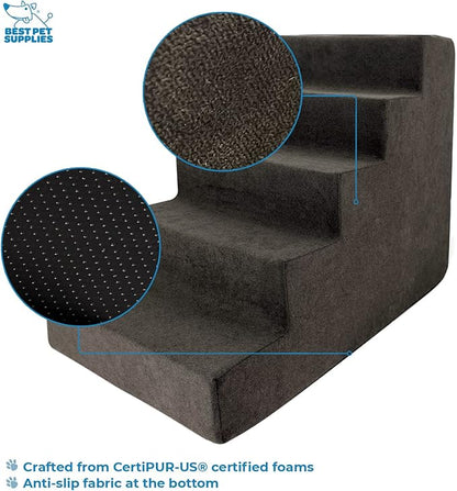 Best Pet Supplies Dog Stairs for Small Dogs & Cats, Foam Pet Steps Portable Ramp for Couch Sofa and High Bed Non-Slip Balanced Indoor Step Support, Paw Safe No Assembly - Dark Brown, 5-Step