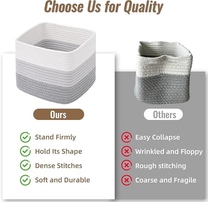 3 Pack Cube Storage Bin, 9”x9”x7” Cotton Rope Woven Baskets for Organizing Toys Clothes Towels, Square Gift Storage Baskets for Shelves, Nursery, Closet, Bathroom, Pantry (3-Tone Gray)
