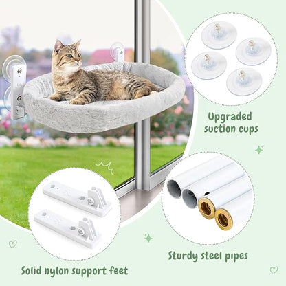 Sunhoo 2PCS Cat Window Perch Hammock Cordless Kitty Sunny Bed Seat Window Sill Shelf for Inside Cats Foldable Lounger with 4 Strong Suction Cups Soft Plush Cover 21 * 11.8 in Holds up to 40lbs (Grey)