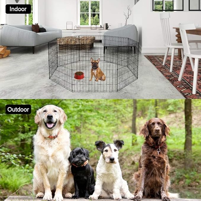 BestPet | Foldable Dog Playpen | 24 Inch, 8 Panels | Metal Pet Exercise Pen | Indoor Outdoor Portable Dog Fence with Door | Removable, Rust-Resistant Secure Pet Kennel | Easy to Assemble
