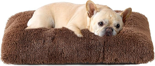 EHEYCIGA Fluffy Dog Crate Bed for Medium Dogs, Plush Faux Fur Crate Pad, Calming Anti Anxiety Medium Dog Bed, Washable Soft Warm Mat with Non-Slip Bottom, Coffee