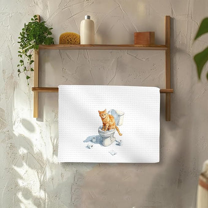 Funny Orange Cat Bathroom Hand Towels, Gifts for Orange Cat Owners Lovers Women Men, Cute Kitten Kitty Decor for Bathrooms,Funny Pet Lovers Toilet Hand Towels for Bathroom Washroom,16x24In