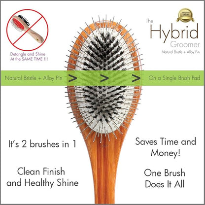 Bass Brushes | The Hybrid Groomer | Shine & Condition Pet Brush | Patented & Award Winning Pet Brush | Natural Bristle + Alloy Pin | Pure Bamboo Handle | Small Oval | Dark Finish | Model A13-DB