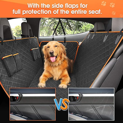Dog Car Seat Cover - Waterproof Pet Hammock with 4 Bags Side Flap, Scratchproof and Nonslip Backseat Protection for Car, Truck and SUV