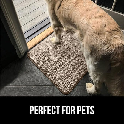 GORILLA GRIP SoakSTOPPER Dog Door Mat, 36x24 Machine Washable Rug Absorbent Doormat Captures Moisture Mud Dirt, Quick Dry Soft Chenille Entryway Rugs Indoor Entrance Mats for Dog Paws, Beige