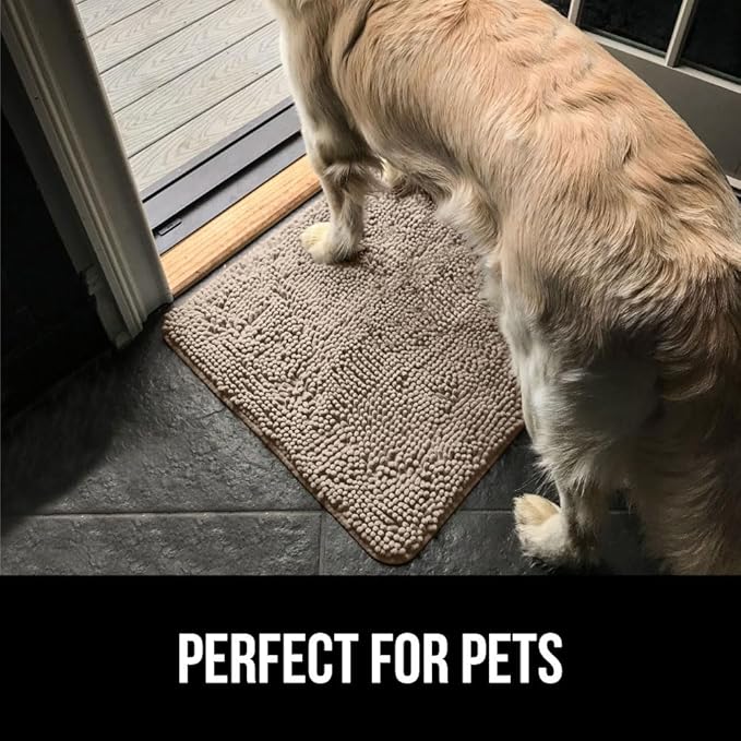 GORILLA GRIP SoakSTOPPER Dog Door Mat, 48x30 Machine Washable Rug Absorbent Doormat Captures Moisture Mud Dirt, Quick Dry Soft Chenille Entryway Rugs Indoor Entrance Mats for Dog Paws, Beige
