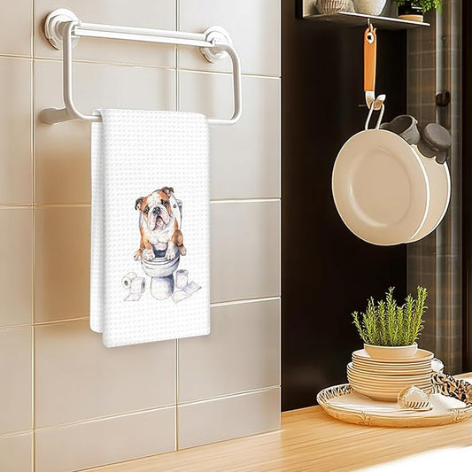 Funny English Bulldog Dog Hand Towels Set of 2, Gifts for English Bulldog Dog Owners Lovers, Puppy Pet Decor for Bathroom, Pet Lovers Gifts Toilet Hand Towels for Bathroom Washroom, 16x24In