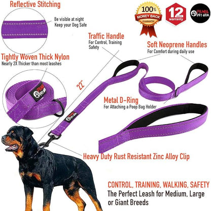 Primal Pet Gear Dog Leash 6ft Long,Traffic Padded Two Handle,Heavy Duty,Reflective Double Handles Lead for Control Safety Training,Leashes for Large Dogs or Medium Dogs,Dual Handles Leads(Purple)