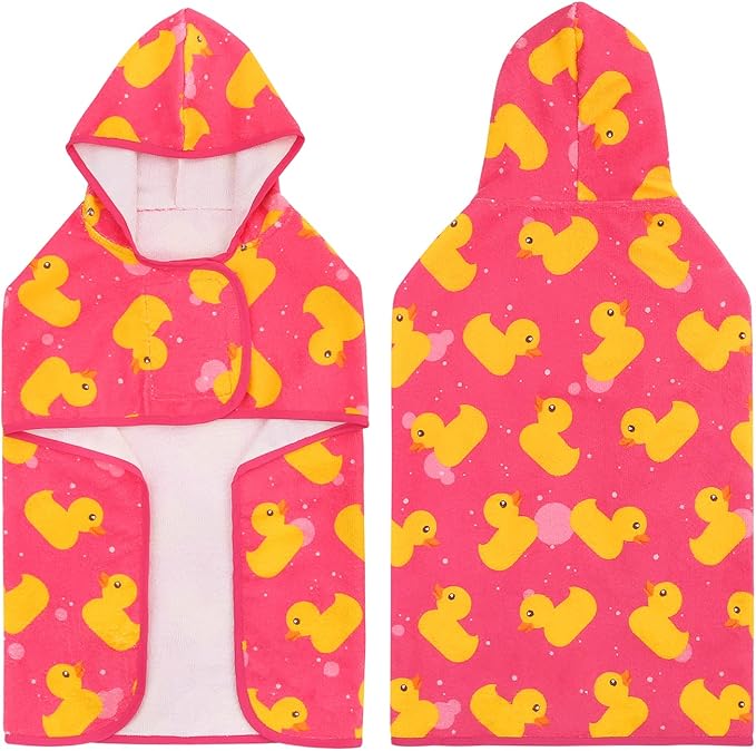 HDE Dog Bathrobe Super Absorbent Quick Drying Puppy Towel Wrap Coat Adjustable After Bath Robes with Hood for Dog Sizes S-XXL Pink Rubber Ducks L