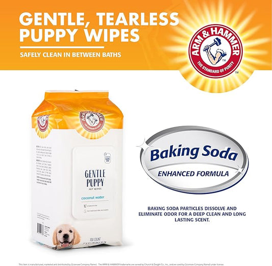 Arm & Hammer Dog Grooming Wipes, Deodorizing Dog Cleaning Wipes with Coconut Water, Gentle for Dogs and Puppies, Paraben and Sulfate Free Formula, Light Coconut Scent, 100 Count