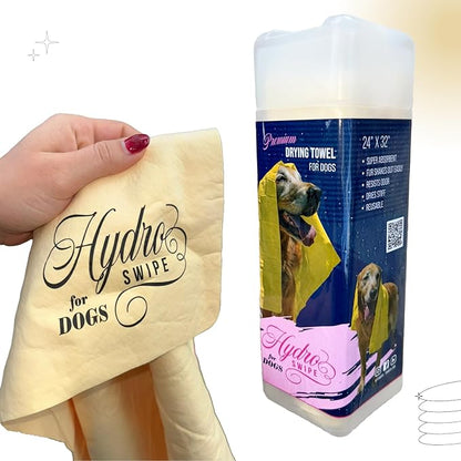 HydroSwipe for Dogs - Chamois Cloth for Drying Pets - Super Absorbent, Soft, and Large Towel 24" x 32" - Odor Resistant, Reusable, and Dries Stiff to Stay Fresh