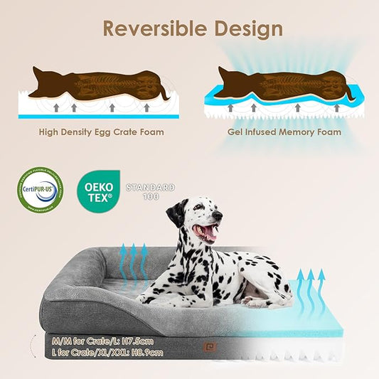 EHEYCIGA Orthopedic Dog Bed for Large Sized Dog, 36x27x7 Inch Large Memory Foam Dog Couch Bed with Sides, Waterproof Liner & Washable Removable Cover, Bolster Pet Sofa, Grey