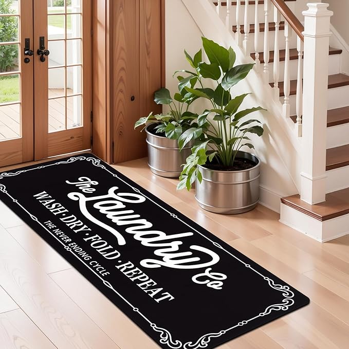 Pauwer Laundry Room Rug Runner 24"x60" Waterproof Rubber Laundry Mat Non Slip Kitchen Mats for Floor Washable Floor Mat Runner Rug for Farmhouse Mudroom Washroom Bathroom Decor