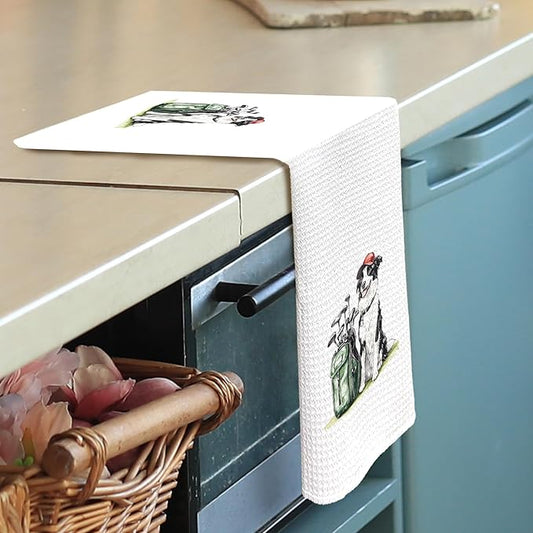 Golf Dog Kitchen Towels - Border Collie Dish Towels, Sports Gifts, Pet Golf Club Decorative Absorbent Dishcloths Hand Towels for Kitchen Gym Spa Decor 16x24 Inches