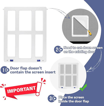 LESYPET Dog Screen Door, Inside Flap 14.4 x 11.2 Inches, Magnetic Self Closing, Dog Door for Screen Doors Sliding Doors, Flap Lockable, White