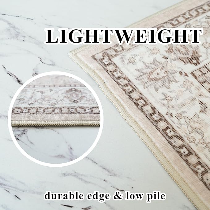 Living Room 4x6 Area Rugs: Vintage Farmhouse Washable Non-Slip Rug for Bedroom Dining Room Ultra Soft Indoor Carpet for Nursery Kitchen Durable Low-Pile Neutral Floor Mat for Pet Owners(4x6 Beige)