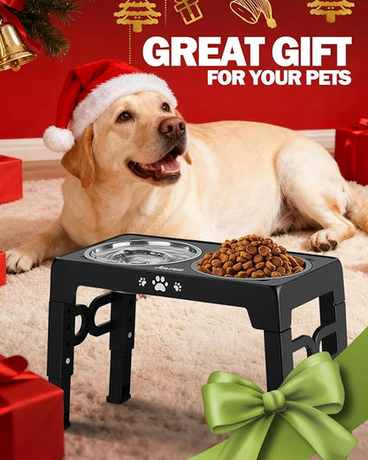 Elevated Dog Bowls, Non-Slip Dog Feeder with 1*Stainless Steel Dishes & 1*Slow Feeder Bowl, 5 Heights Adjustable Raised Bowls for 3.15″-8.66″-9.84″-11.02″-12.2″