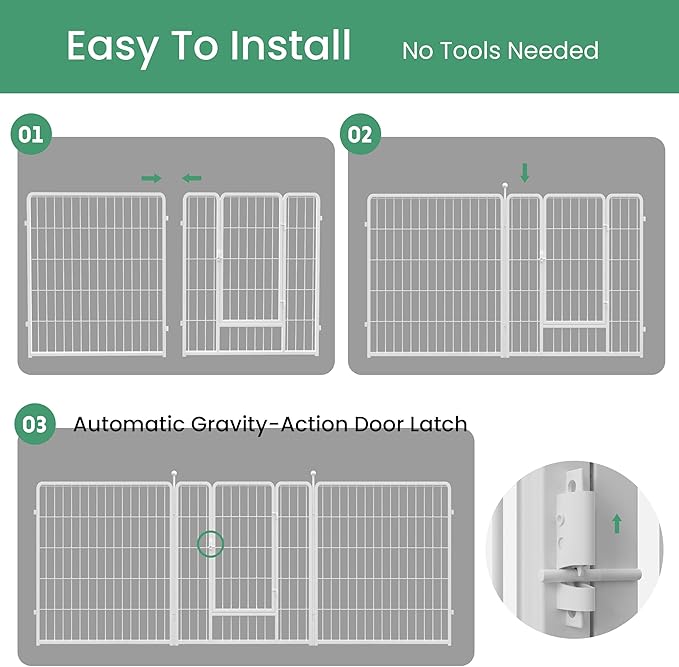 HealSmart Dog Playpen Indoor, Puppy Playpen Indoor Outdoor for Yard, Camping, RV, 32" Height 16 Panels Heavy Duty Dog Pen for Small/Medium Dogs, White