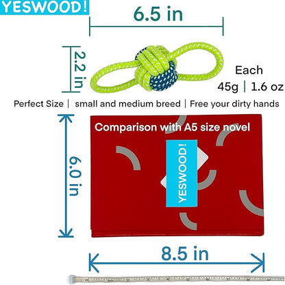 YESWOOD! Fetch Dog Toy Small Breed,Dog Ball with Rope Attached for Small and Medium Breed 0-80 Pounds,4-Pack Ball on Rope Puppy Interactive Toy