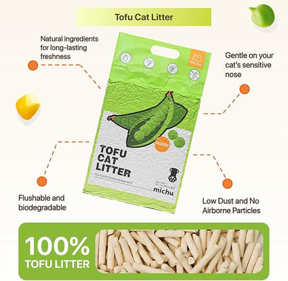 Michu Tofu Cat Litter Natural Clumping Tofu Cat Litter, Fast Clumping and Easily Scoop-able 5.5lb/88oz 5 Scents - Original + Greentea, 2 Pack
