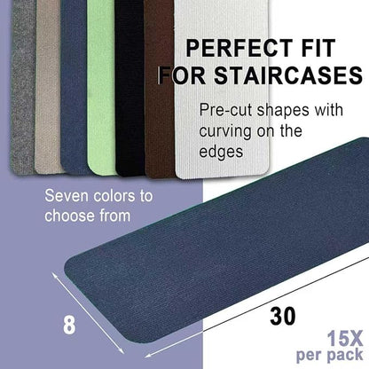 Nonslip Stair Treads Wooden Steps, 15 PCS 30" x 8" Safety Rug Slip Resistant Runner with Reusable Adhesive, Carpet Landing Mat for Family Elders Pets Soft Stair Mats Indoor (Blue)