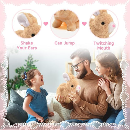 Easter Bunny Toy, Rabbit Interactive Hopping Electronic Pet Plush Bunny Toy with Sounds and Movements Animated Walking Wiggle Ears Twitch Nose（Brown）