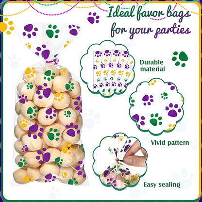 Blulu 100 Pieces Dog Treat Bags Puppy Party Favor Pet Paw Cone Cellophane Bags Candy Heat SealableDog Paw Gift with 100 Pieces Silver Twist Ties for Pet Cat Treat Party Favor(Carnival Colors)