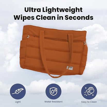 rubyloo Puffer Dog Travel Bag for Dog Moms – Doggy Diaper Bag with Pet Bowls & Food Storage or Everyday Puffy Tote – Doggy Mom Gifts for Women – Lightweight, Travel-Ready Gift for Pet Lovers - Rust