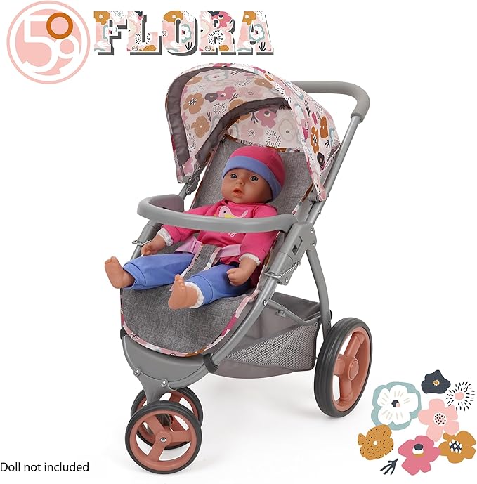 509 Crew: Melange Flora - Mabelle 3-Wheel Doll Jogger Stroller - Accessory for Dolls Up to 24", Large Canopy, Foldable Design, Kids Toy, Ages 3+