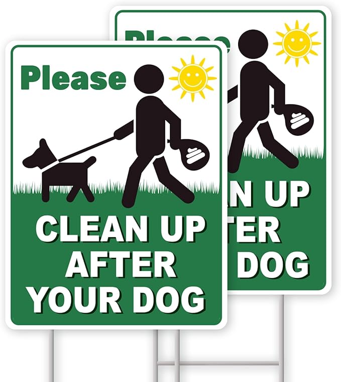 Clean UP After Your Dog Signs, 2-Pack 13"x10" Double-Sided H-Metal Stakes, Pick Up After Your Dog Sign for Yard, Please Clean Up After Your dog Sign