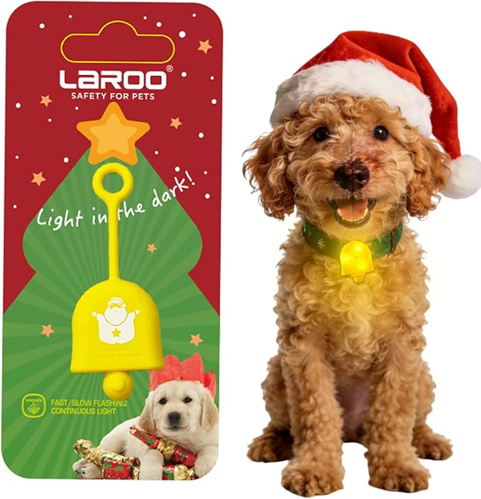 LaRoo Christmas Day Dog Lights for Night Walking,Led Dog Collar Lights for Nighttime Clip On Light up Dog Collar (Yellow)