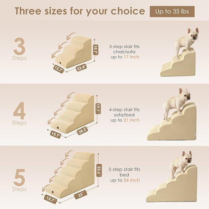 EHEYCIGA Curved Dog Stairs Ramp for High Beds 19.7" H, 4-Step Dog Steps for Small Dogs and Cats, Pet Stairs for High Bed Climbing, Non-Slip Balanced Pet Step Indoor, Graige