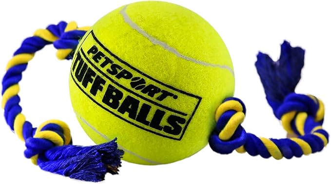 Petsport Mega Tuff Ball Tug Dog Toy - Mega Tennis Balls for Large Dogs, Dog Tug Toys, Great for Boredom & Aggressive Chewers, Dog Toy, Certified Non-toxic, Won’t Wear Down Teeth - 6"