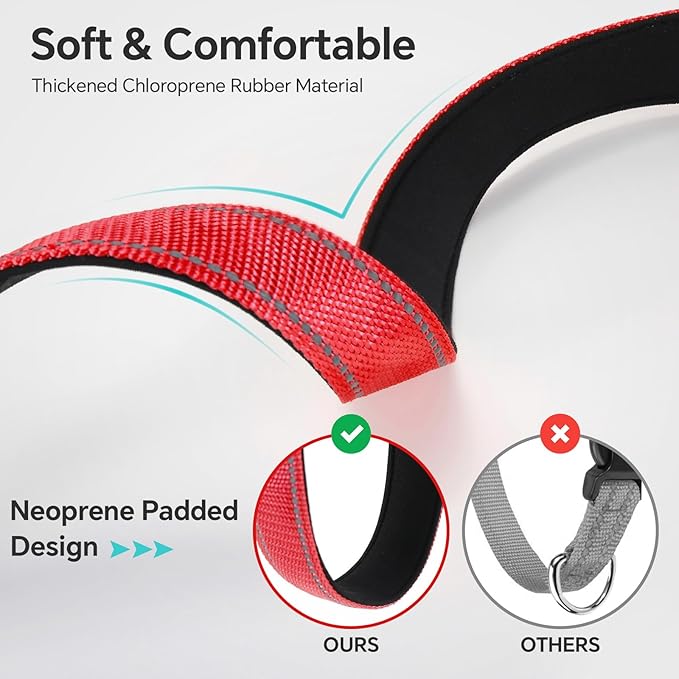Reflective Dog Collar with Quick Release Buckle - Metal Ring - Adjustable Soft Neoprene Padded Basic Dog Collar for Small Medium Large Dogs (Red, Medium :Width 1",Neck 13.8-19.6")