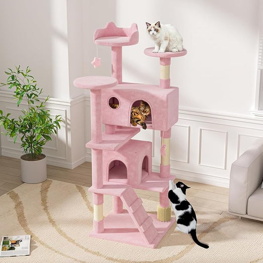 Magshion Cat Tree 70" Cats Tower for Indoor Cats, Multi-Level Cat Condo with Scratching Post, Top Perch, Sisal Board and Dangling Ball, Cat Stand Jumping Platform Kittens Pet Play House (Pink)