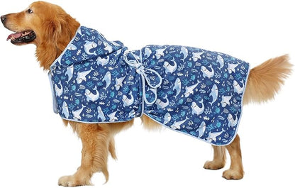 HDE Dog Bathrobe Super Absorbent Quick Drying Puppy Towel Wrap Coat Adjustable After Bath Robes with Hood for Dog Sizes S-XXL Sharks L