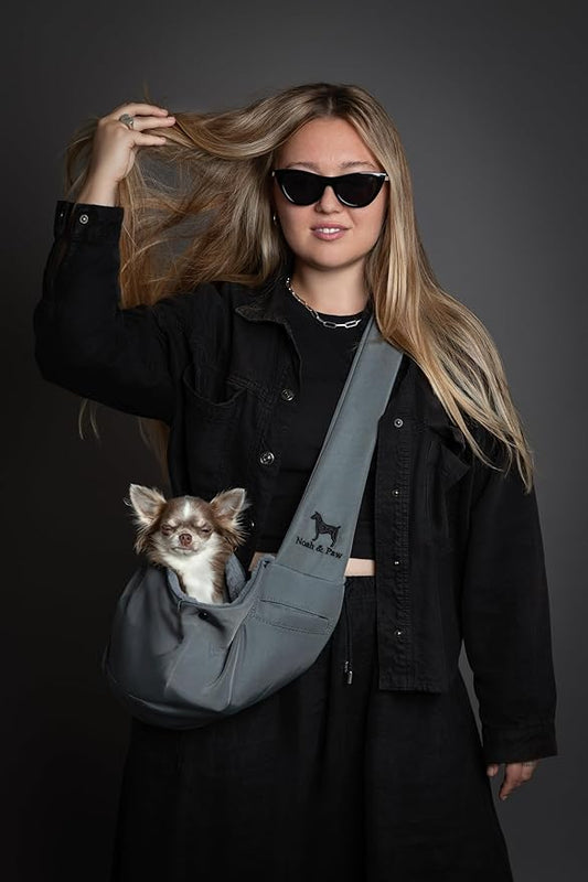 Noah & Paw Dog Sling Carrier for Small Dogs 3-10lb, Dog Sling for Small Dogs and Cats, Dog Carrier with Adjustable Padded Strap, Premium Twill, Lined with Fur, Double Safety Feature, Machine Washable