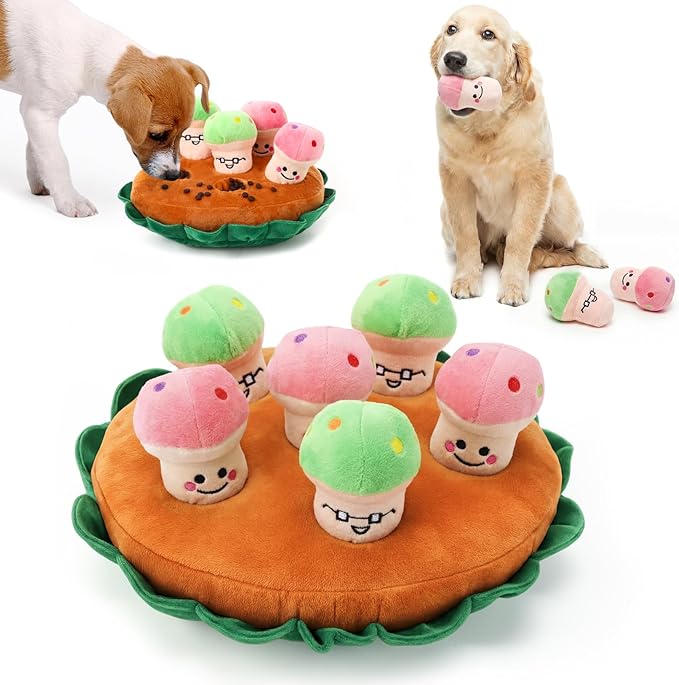 Skylety 7 Pcs Interactive Dog Toys Set, Snuffle Mat for Dogs, Treat Hiding Puzzle and Squeaky Plush, Mushroom Dog Toys for Small Medium Dogs, Training and Boredom Relief Plaything